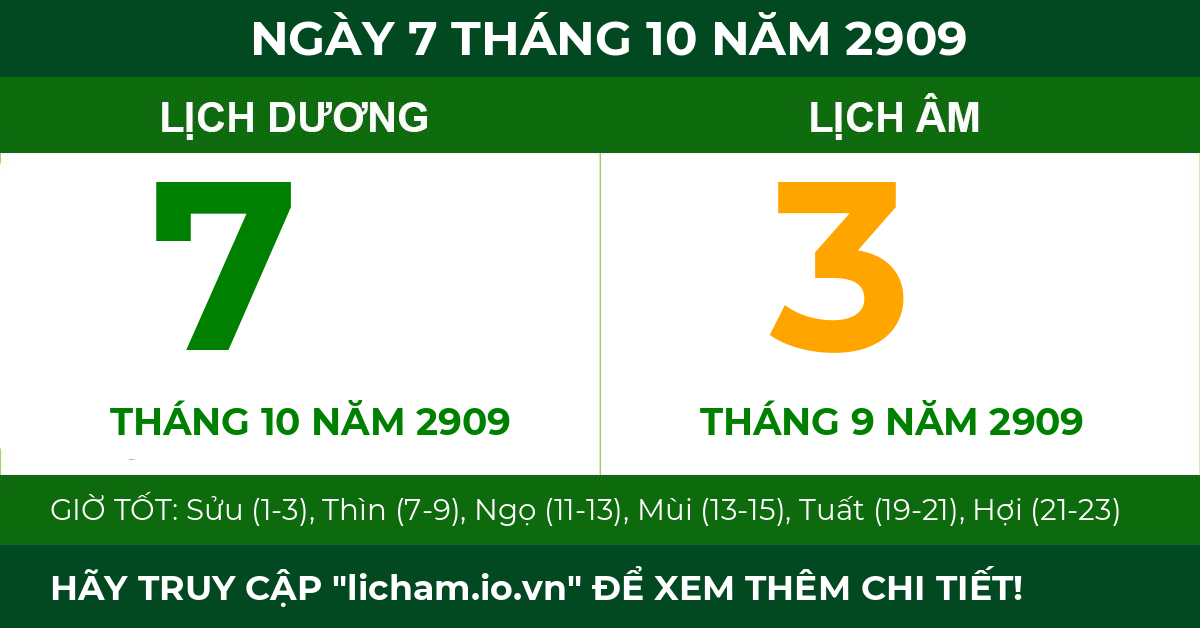 lịch âm ngày 7 tháng 10 năm 2909