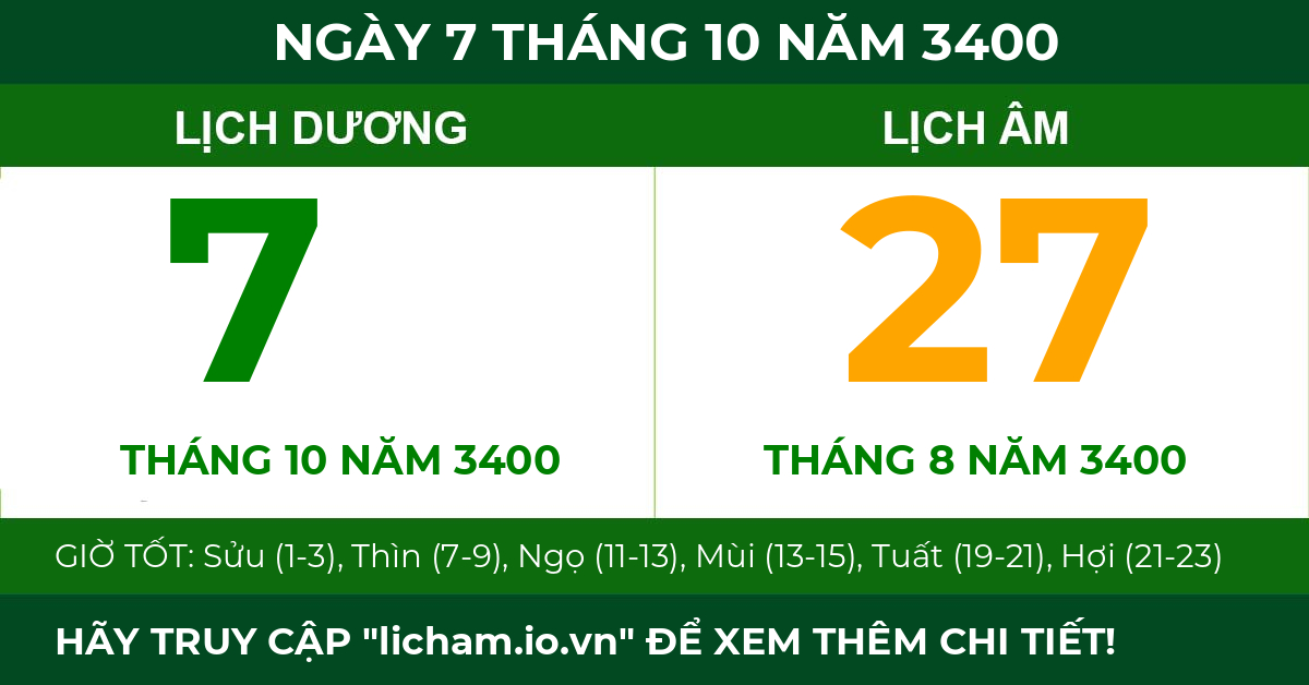lịch âm ngày 7 tháng 10 năm 3400