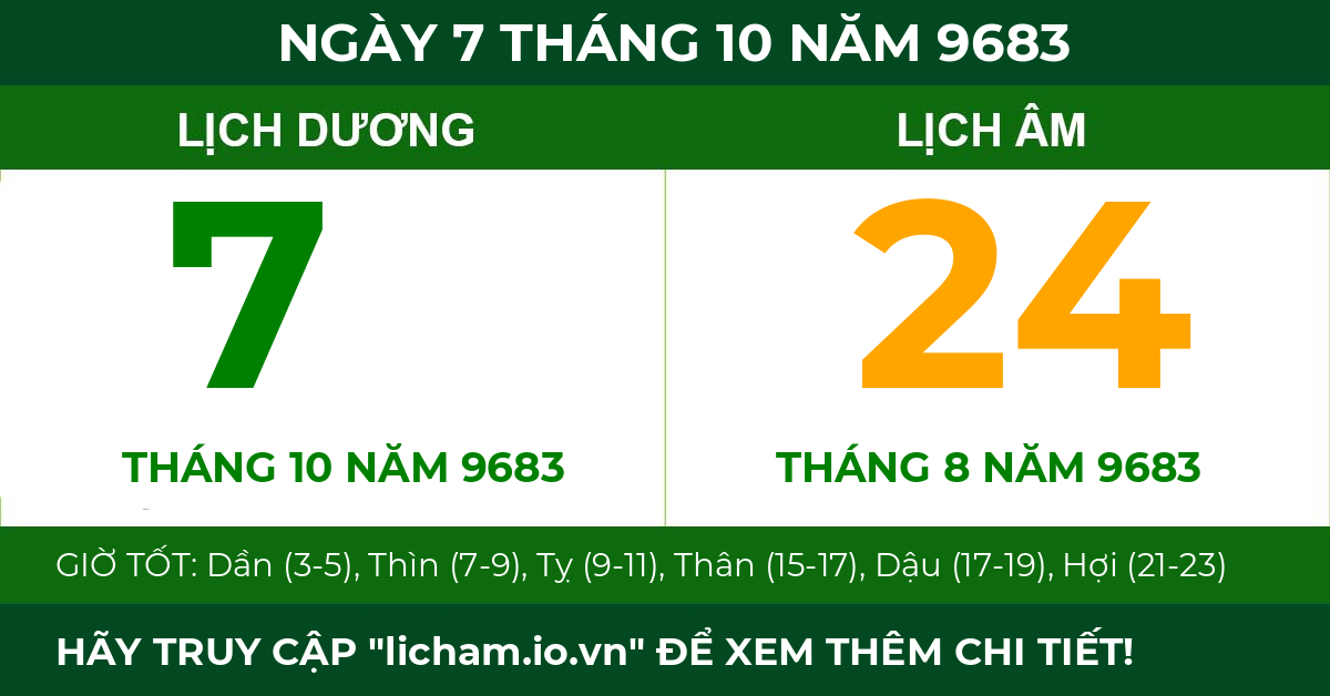 lịch âm ngày 7 tháng 10 năm 9683