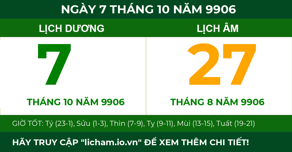 lịch âm ngày 7 tháng 10 năm 9906