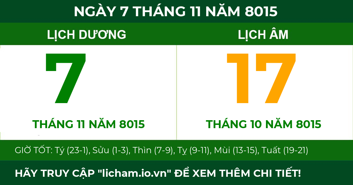 lịch âm ngày 7 tháng 11 năm 8015