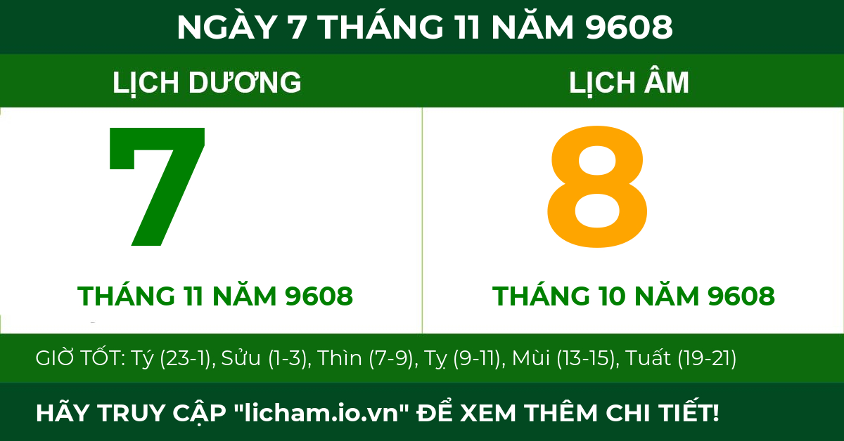 lịch âm ngày 7 tháng 11 năm 9608