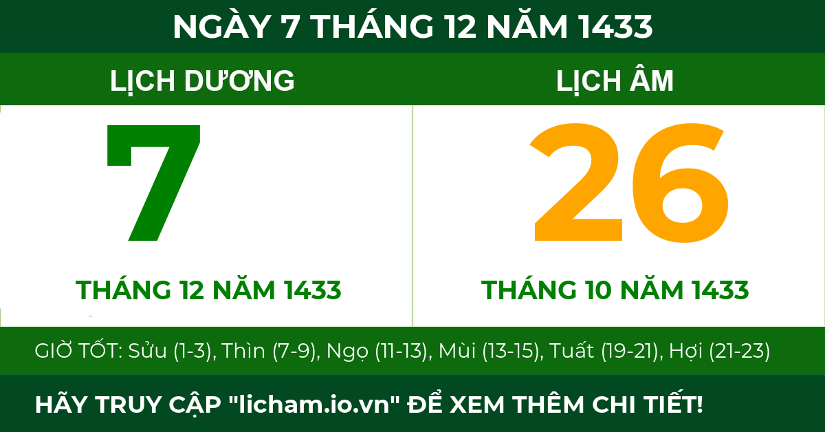 lịch âm ngày 7 tháng 12 năm 1433
