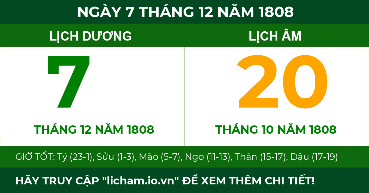 lịch âm ngày 7 tháng 12 năm 1808