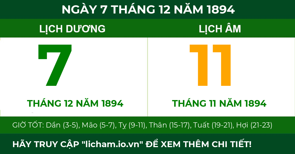 lịch âm ngày 7 tháng 12 năm 1894