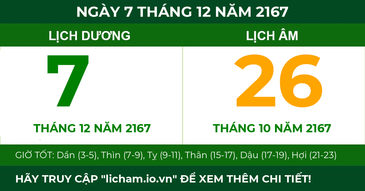 lịch âm ngày 7 tháng 12 năm 2167