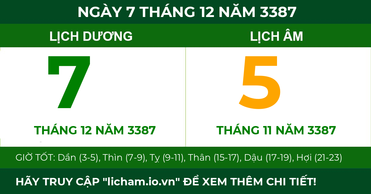 lịch âm ngày 7 tháng 12 năm 3387