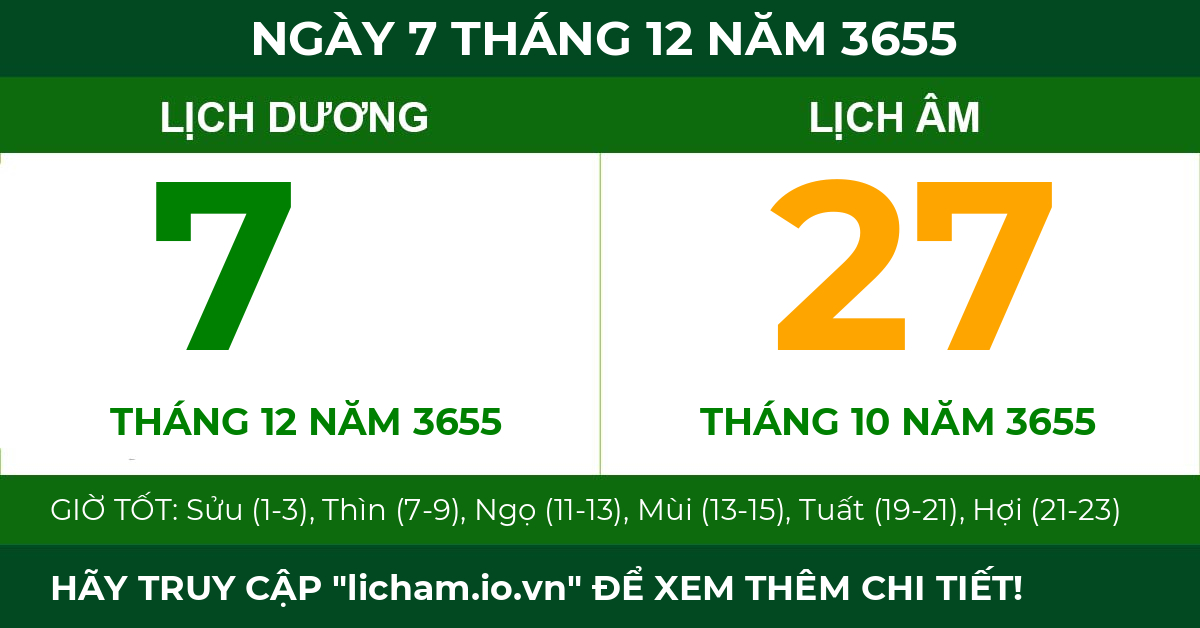 lịch âm ngày 7 tháng 12 năm 3655