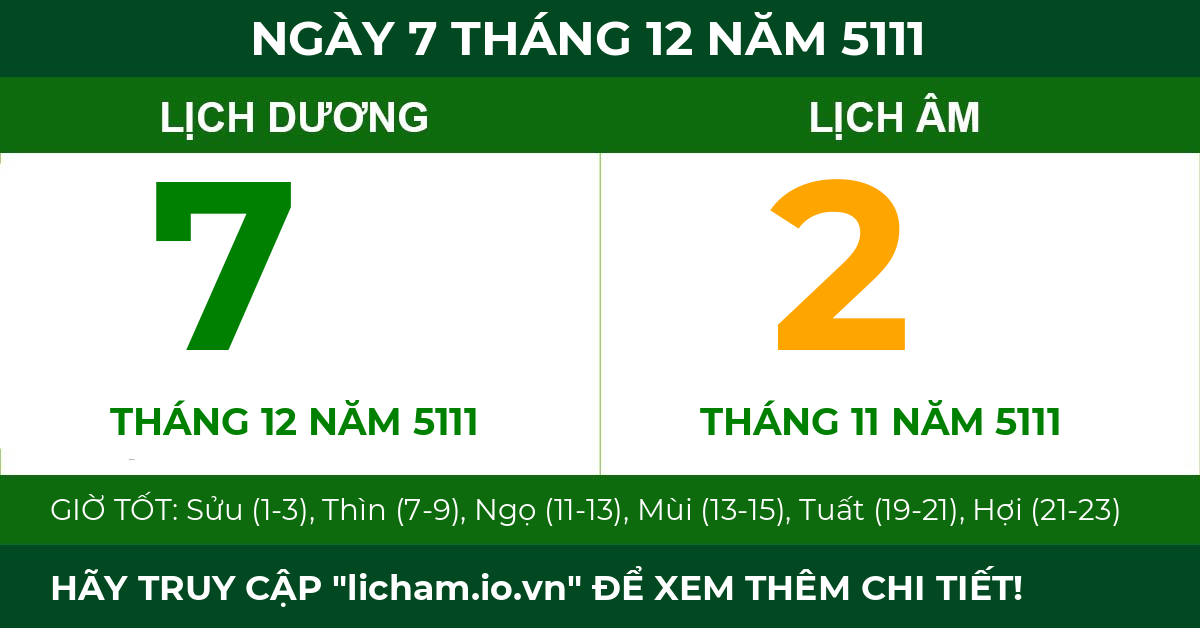 lịch âm ngày 7 tháng 12 năm 5111