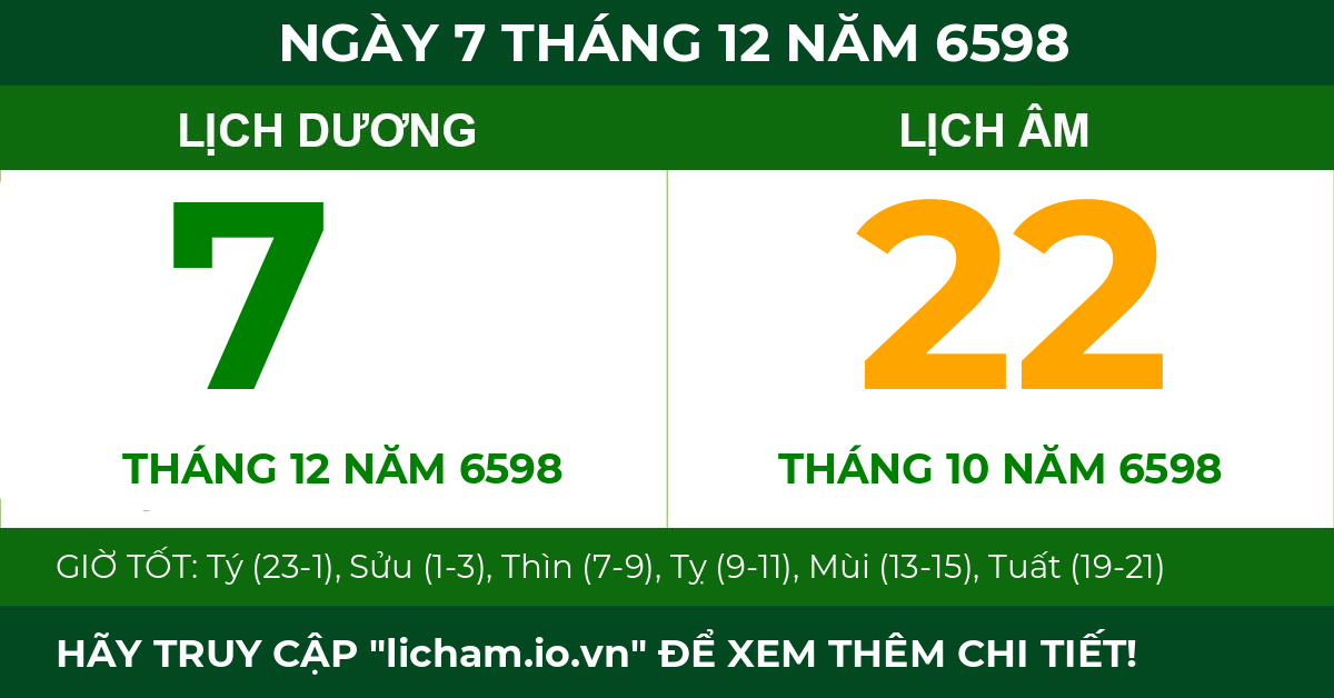 lịch âm ngày 7 tháng 12 năm 6598
