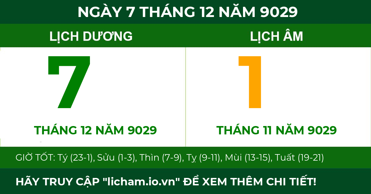 lịch âm ngày 7 tháng 12 năm 9029