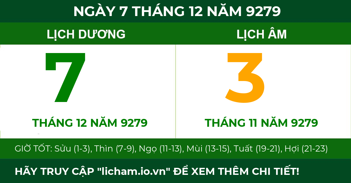 lịch âm ngày 7 tháng 12 năm 9279