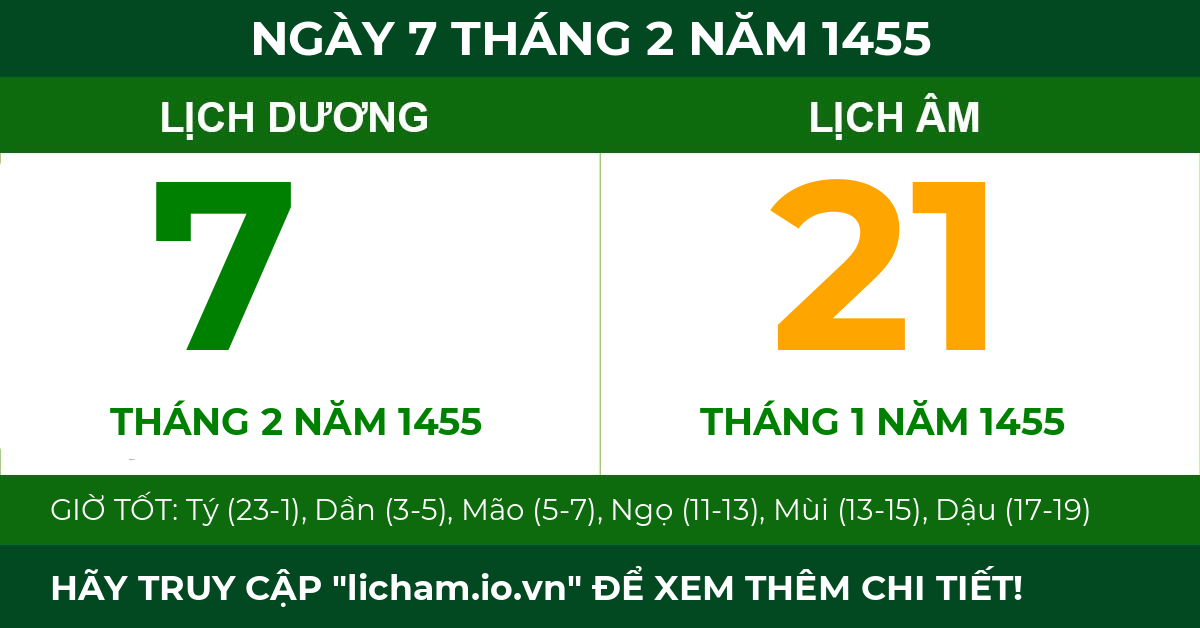 lịch âm ngày 7 tháng 2 năm 1455
