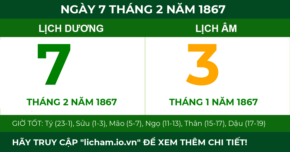 lịch âm ngày 7 tháng 2 năm 1867
