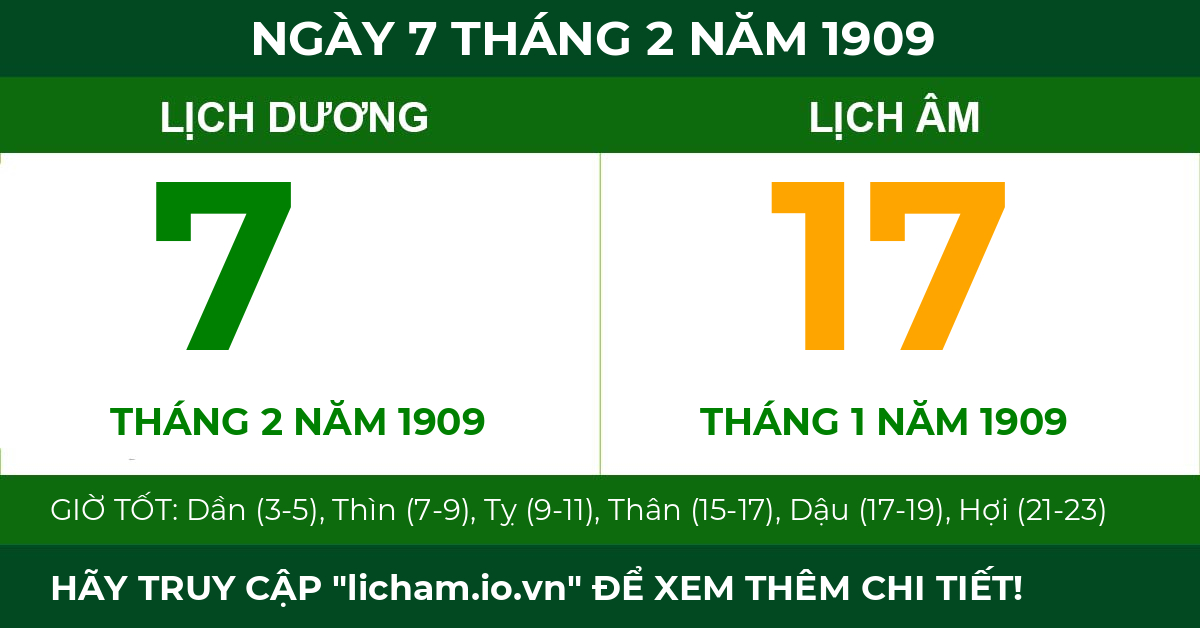 lịch âm ngày 7 tháng 2 năm 1909