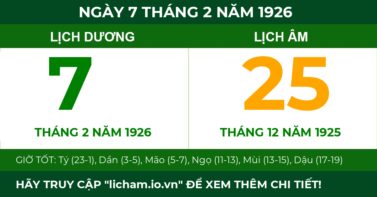 lịch âm ngày 7 tháng 2 năm 1926