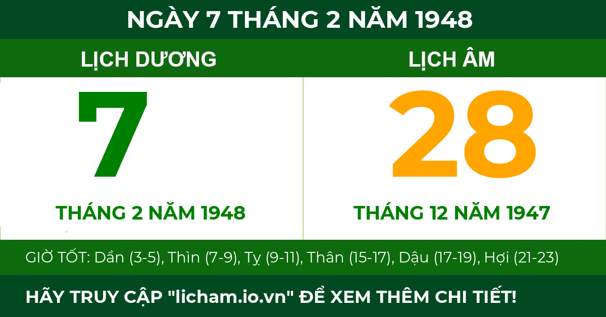 lịch âm ngày 7 tháng 2 năm 1948