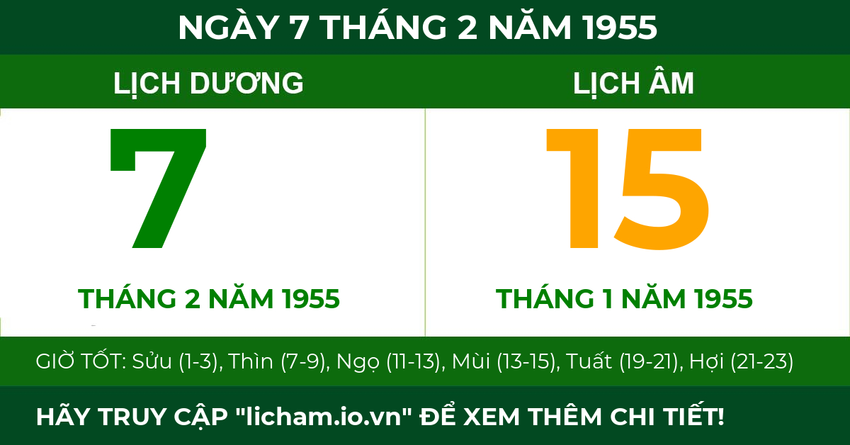 lịch âm ngày 7 tháng 2 năm 1955