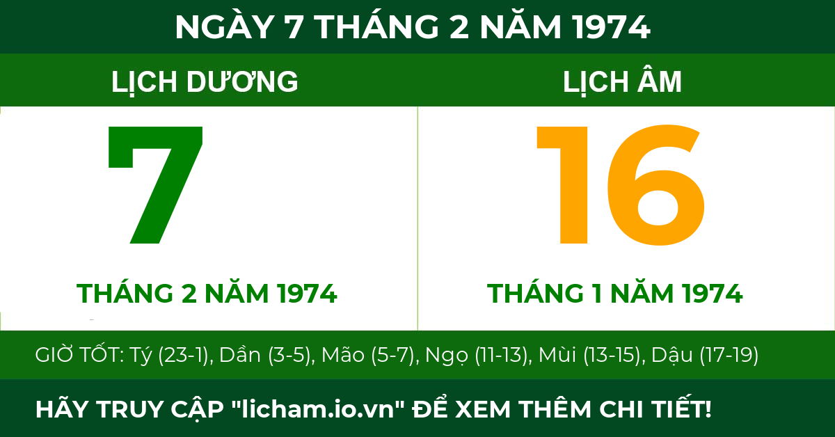 lịch âm ngày 7 tháng 2 năm 1974