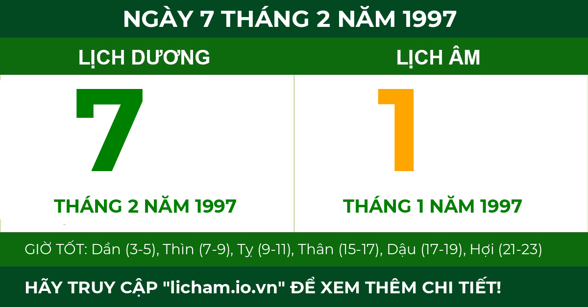 lịch âm ngày 7 tháng 2 năm 1997