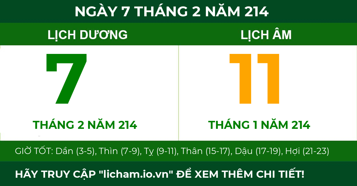 lịch âm ngày 7 tháng 2 năm 214