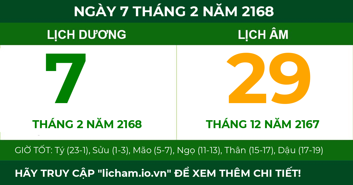 lịch âm ngày 7 tháng 2 năm 2168