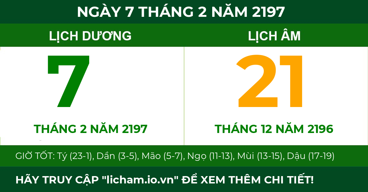 lịch âm ngày 7 tháng 2 năm 2197