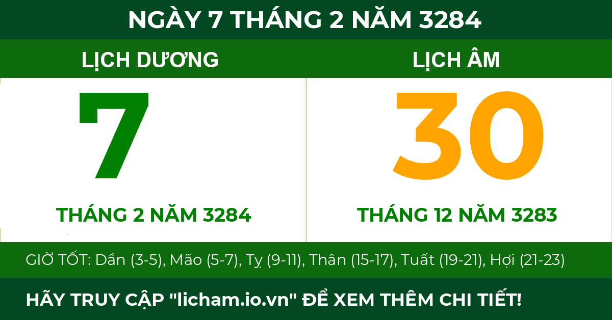 lịch âm ngày 7 tháng 2 năm 3284
