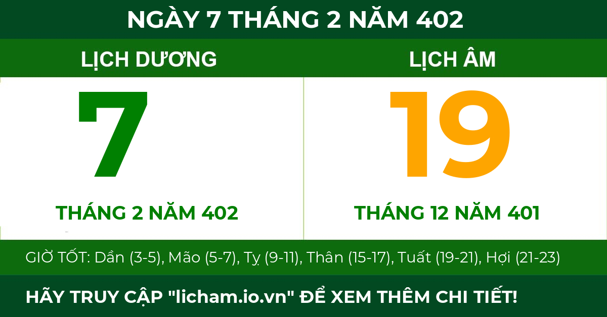 lịch âm ngày 7 tháng 2 năm 402