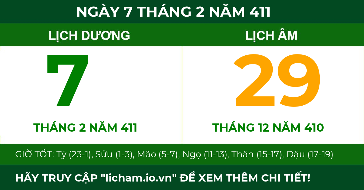 lịch âm ngày 7 tháng 2 năm 411
