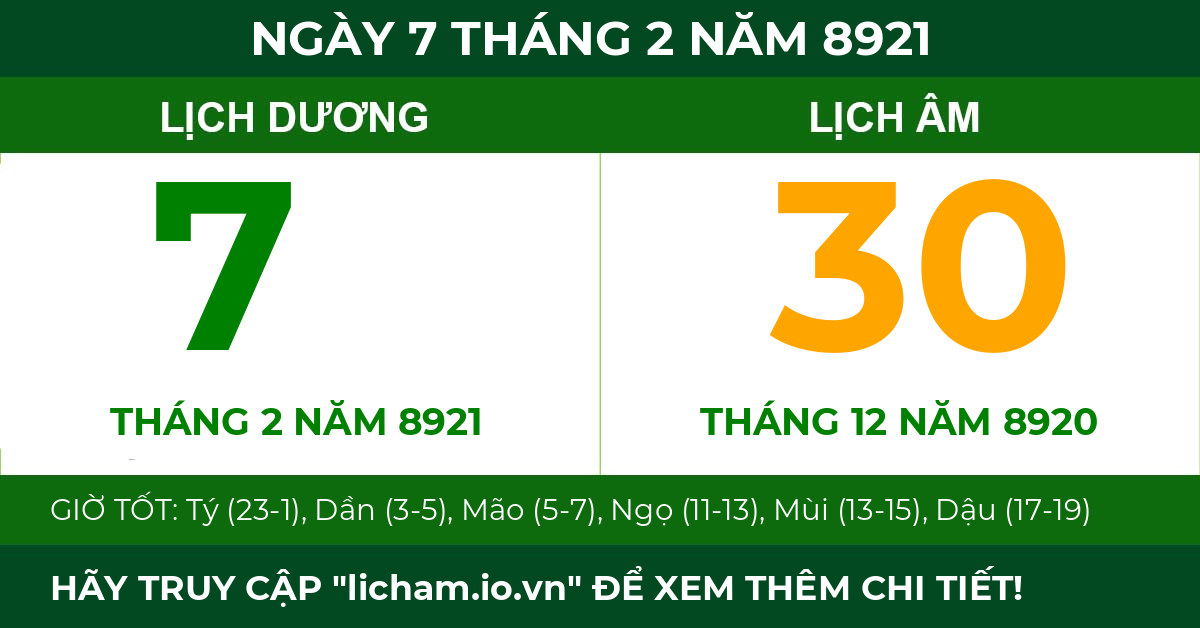 lịch âm ngày 7 tháng 2 năm 8921