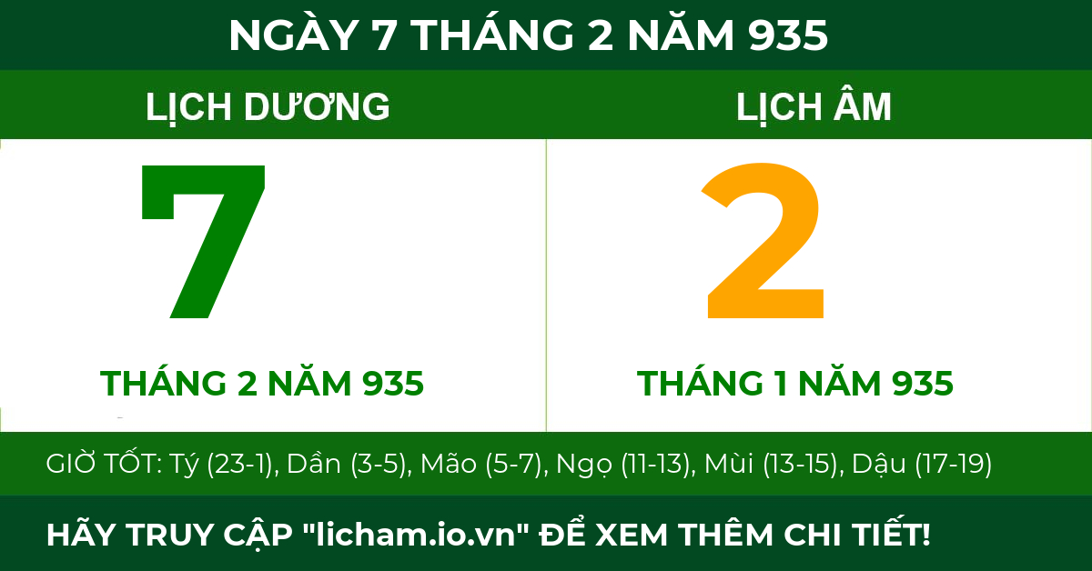 lịch âm ngày 7 tháng 2 năm 935