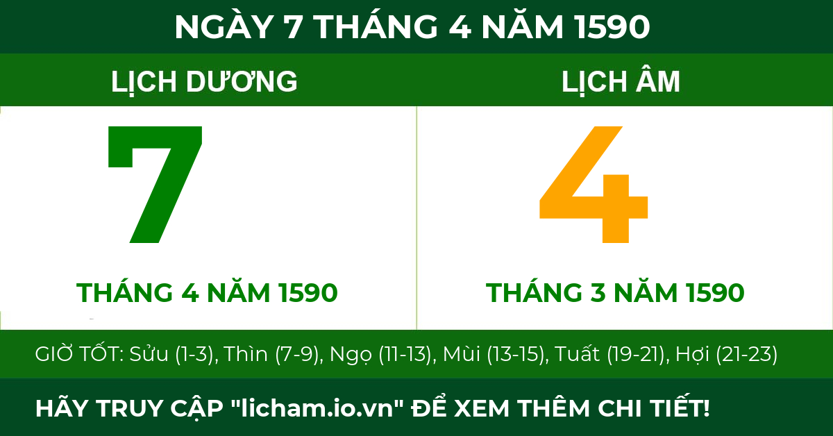 lịch âm ngày 7 tháng 4 năm 1590
