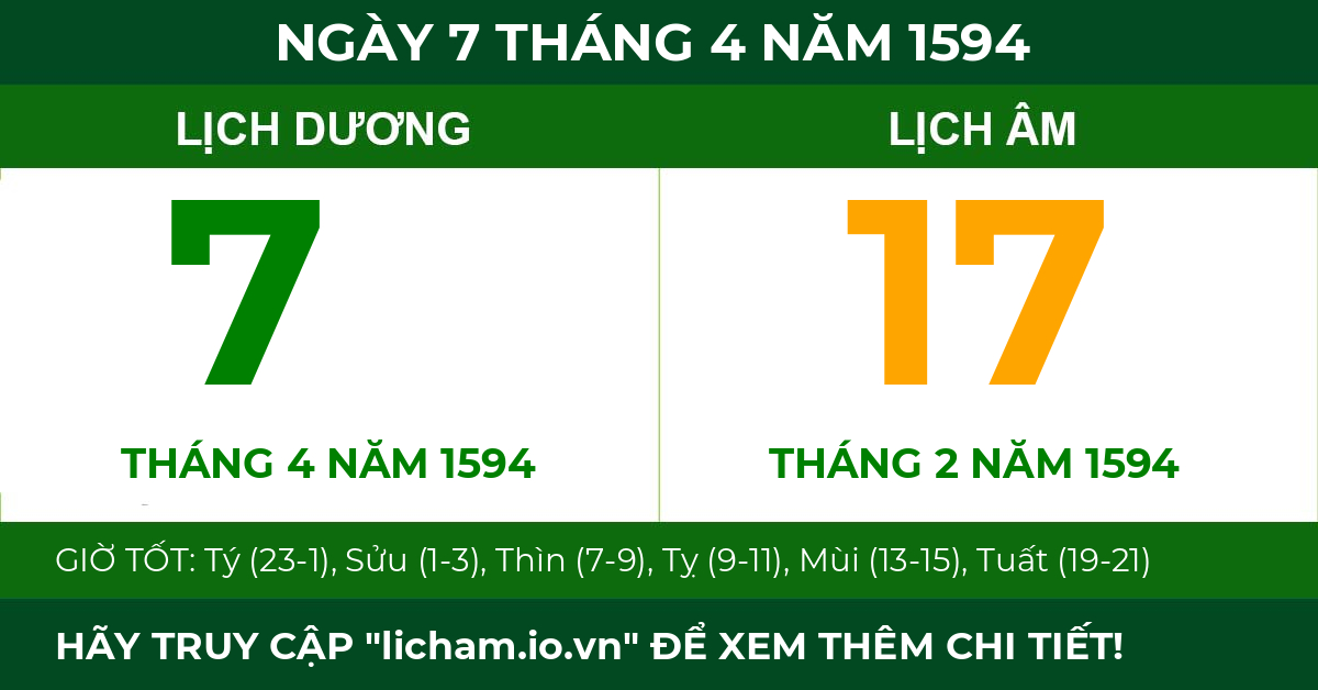 lịch âm ngày 7 tháng 4 năm 1594