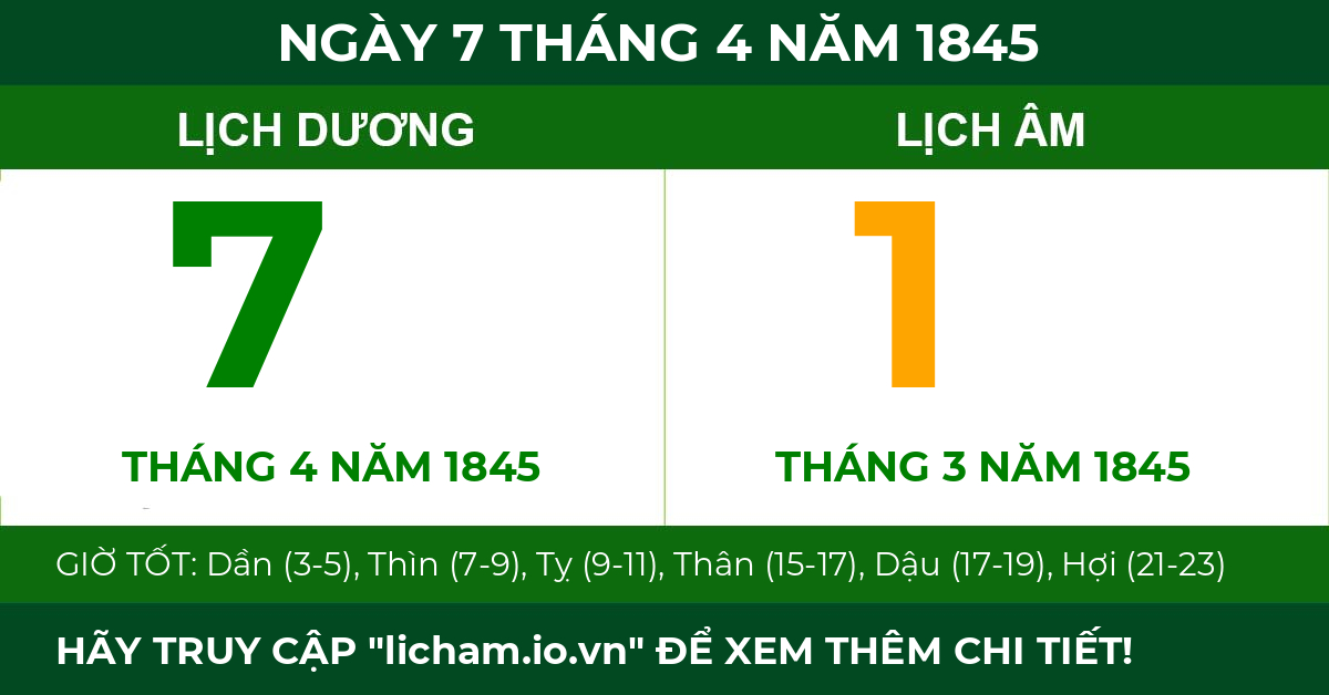 lịch âm ngày 7 tháng 4 năm 1845
