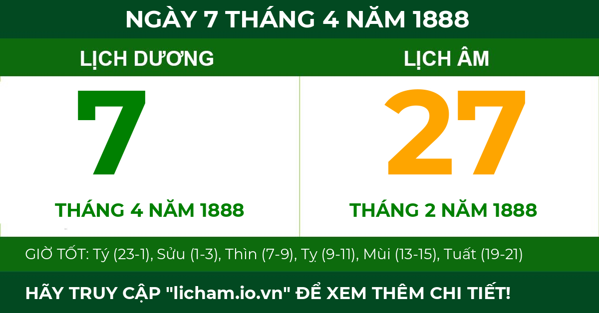 lịch âm ngày 7 tháng 4 năm 1888