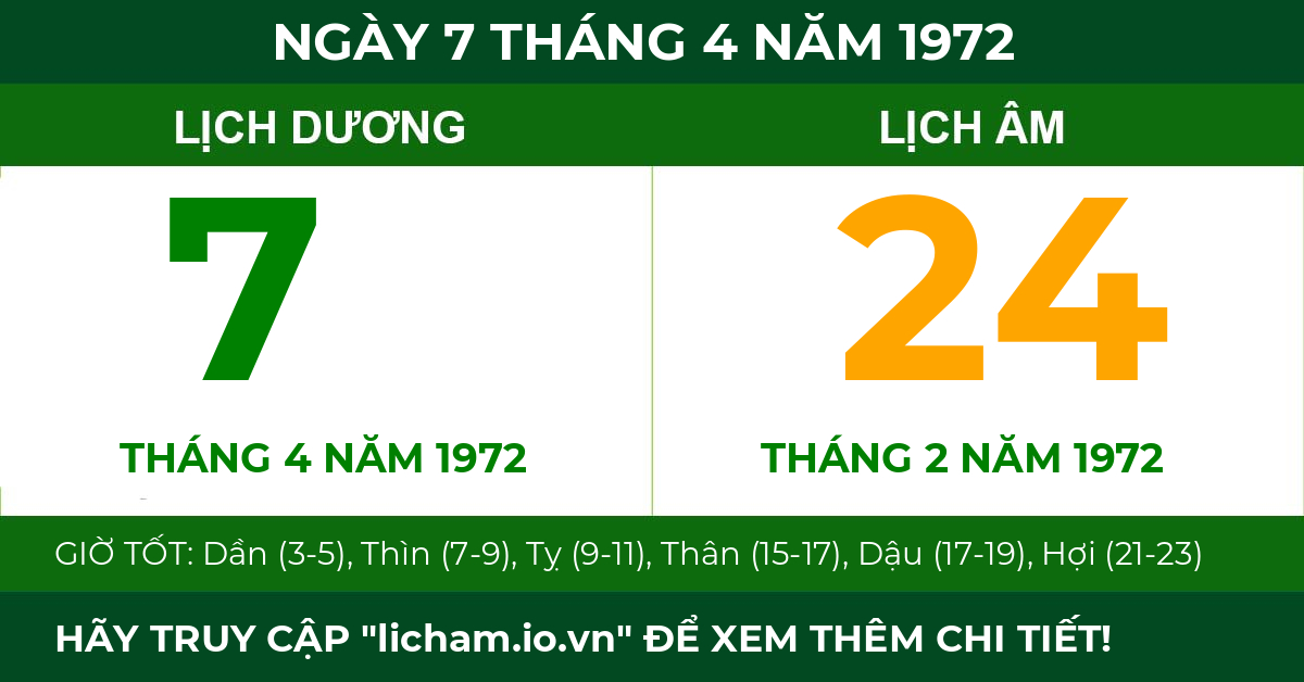 lịch âm ngày 7 tháng 4 năm 1972