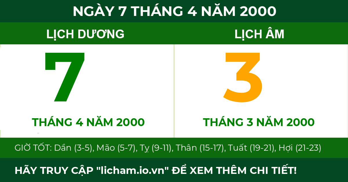 lịch âm ngày 7 tháng 4 năm 2000