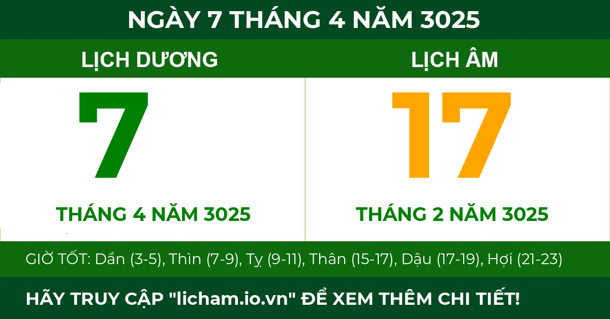 lịch âm ngày 7 tháng 4 năm 3025