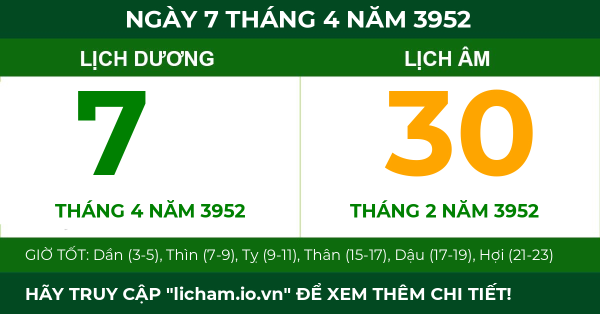 lịch âm ngày 7 tháng 4 năm 3952