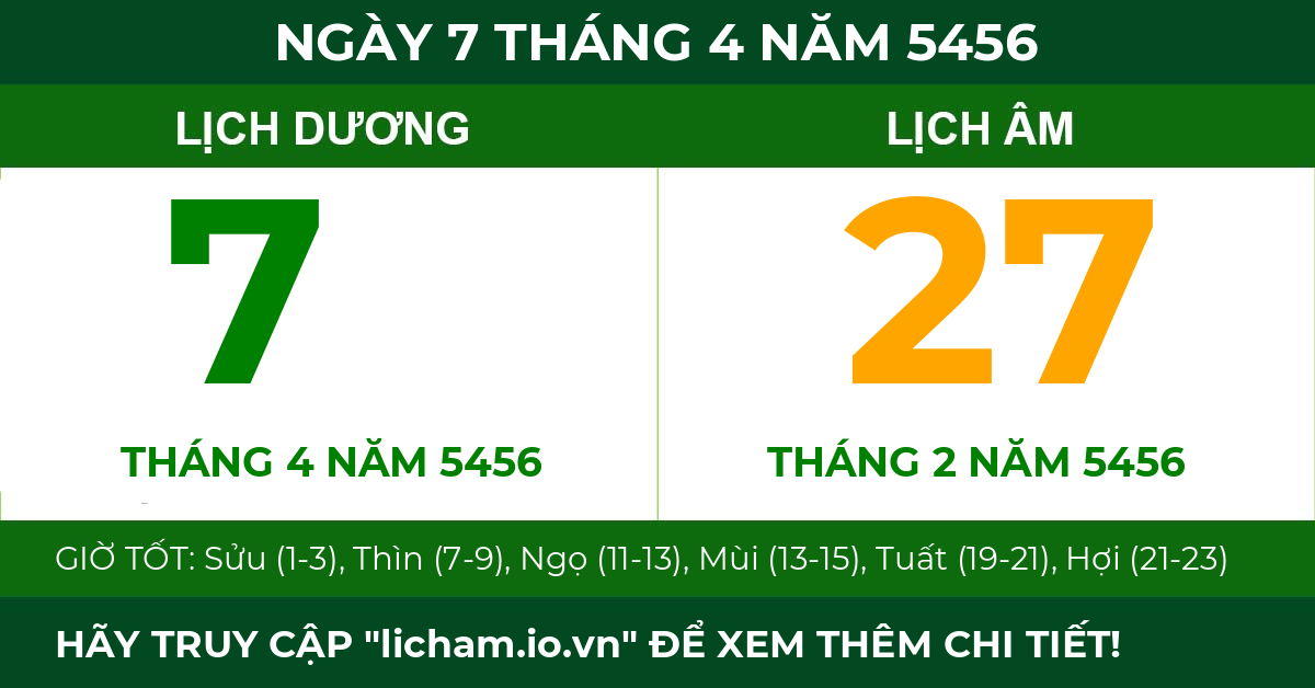 lịch âm ngày 7 tháng 4 năm 5456