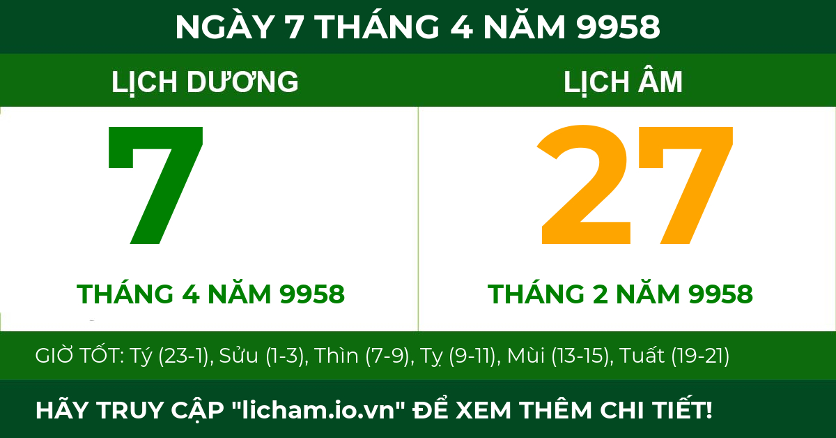lịch âm ngày 7 tháng 4 năm 9958