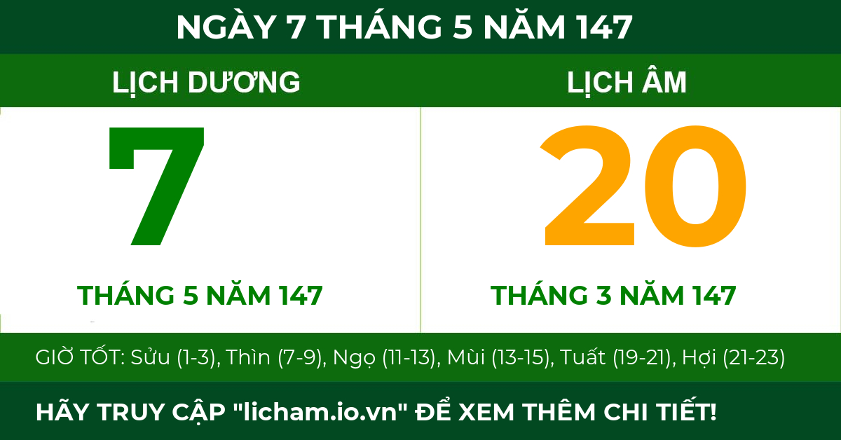 lịch âm ngày 7 tháng 5 năm 147