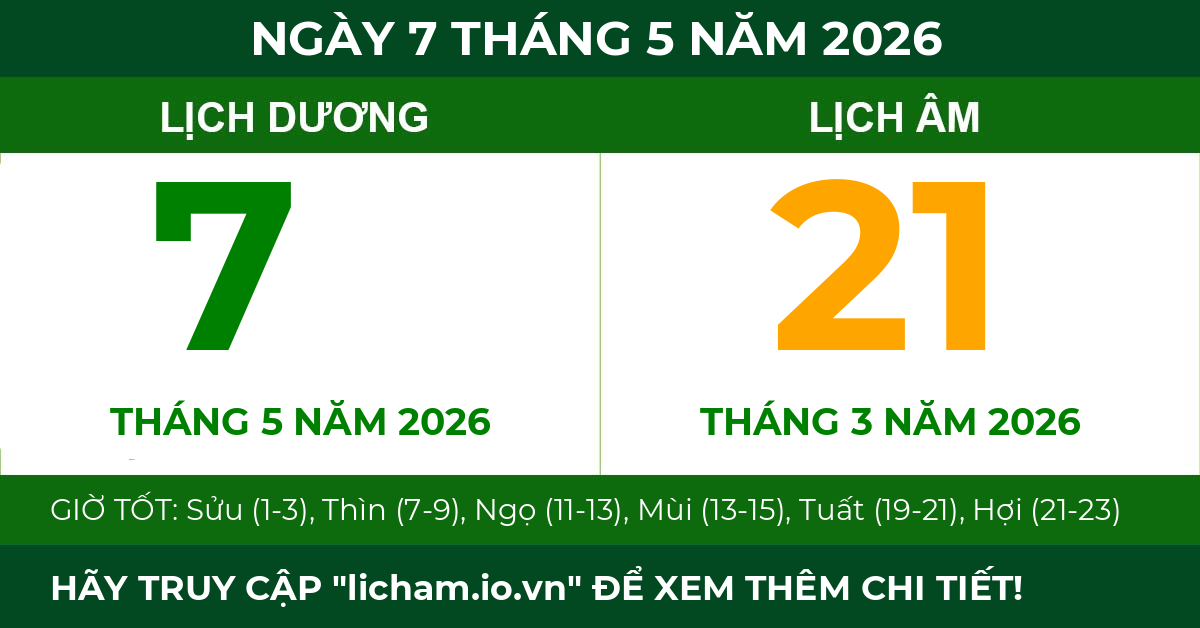 lịch âm ngày 7 tháng 5 năm 2026