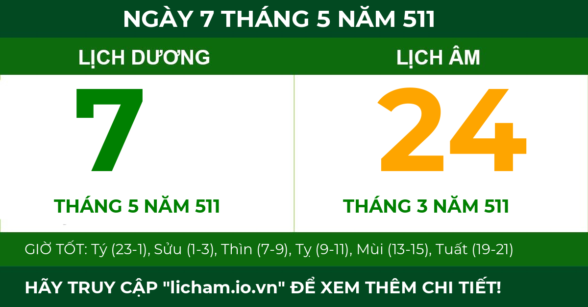 lịch âm ngày 7 tháng 5 năm 511