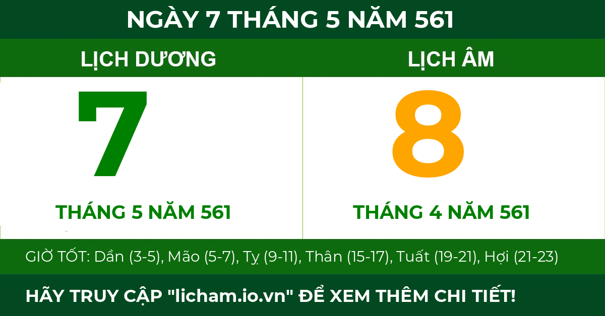 lịch âm ngày 7 tháng 5 năm 561
