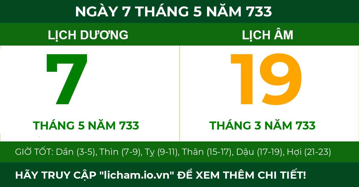 lịch âm ngày 7 tháng 5 năm 733
