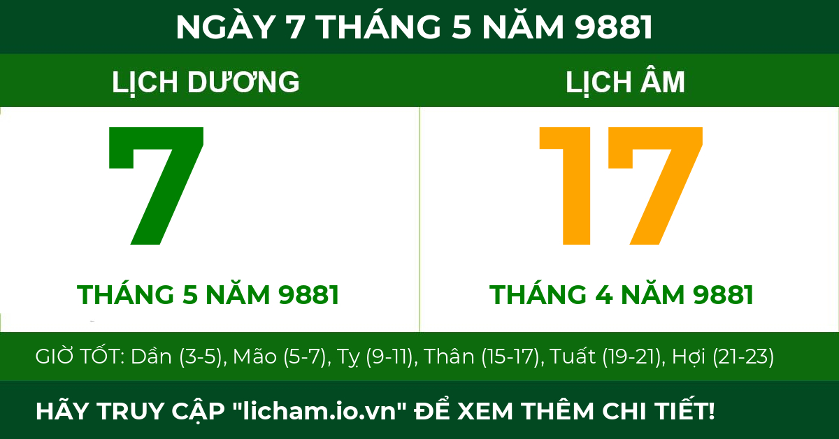 lịch âm ngày 7 tháng 5 năm 9881