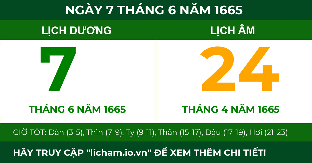 lịch âm ngày 7 tháng 6 năm 1665