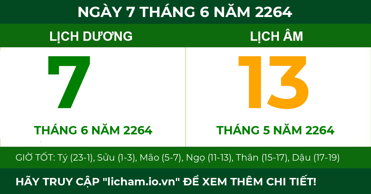 lịch âm ngày 7 tháng 6 năm 2264